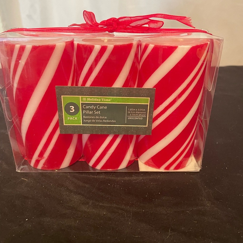 Vtg Holiday Time Christmas Candy Cane Candle Set 3 Candles NIB New